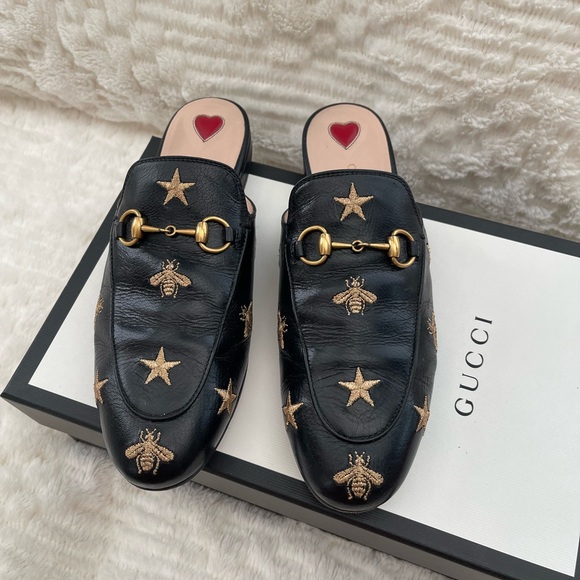 Gucci Black and Gold Mules with Horsebit Detail - Picture 1 of 4